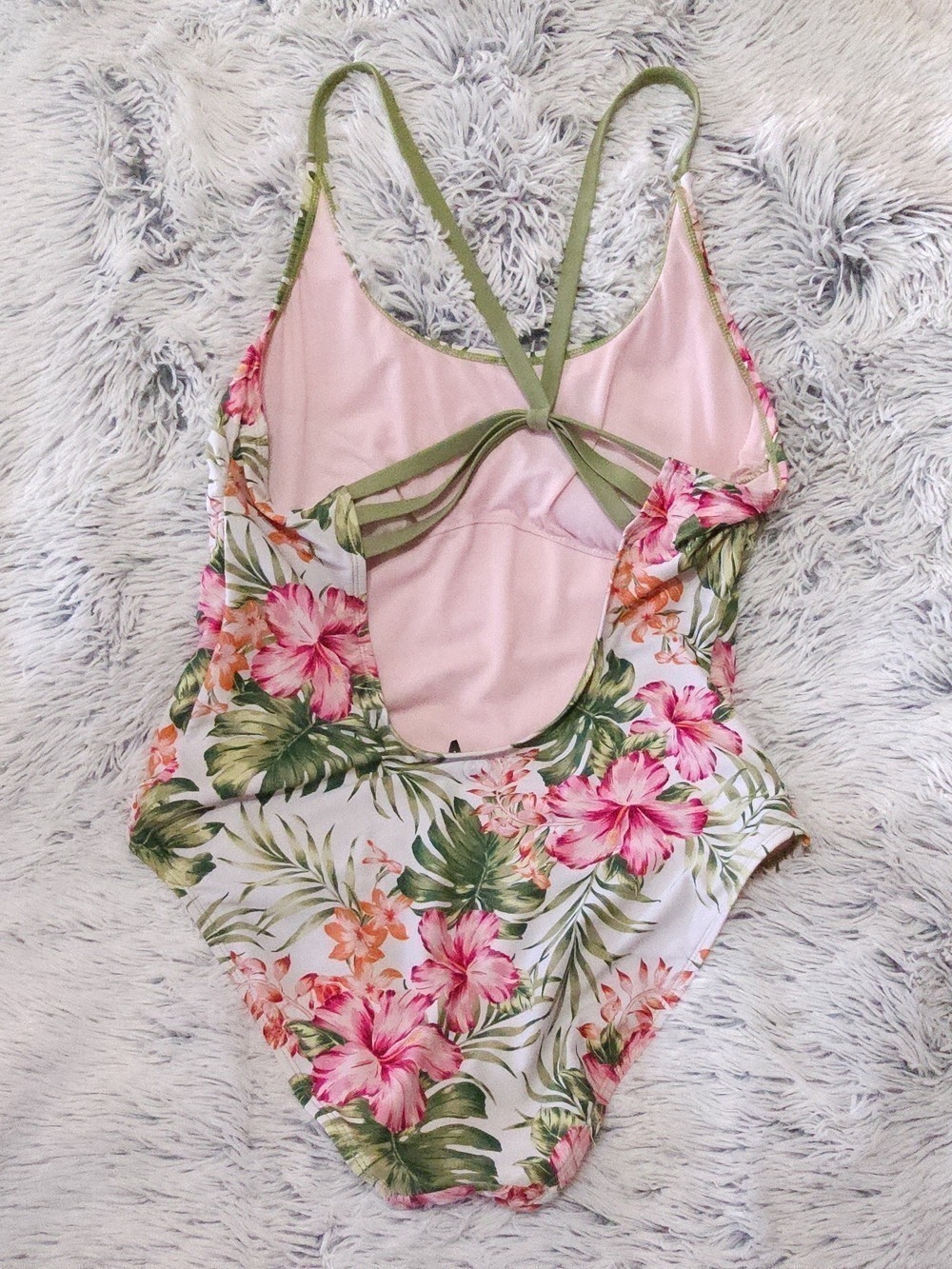 Hurley Tropical Floral One-Piece Swimsuit - White, Pink & Green - Picture 2 of 4